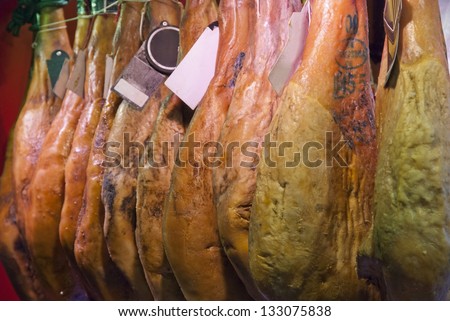 Prosciutto meat drying in storage