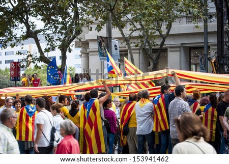 BARCELONA, SPAIN - SEPTEMBER 11: People joining the human chain \