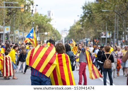BARCELONA, SPAIN - SEPTEMBER 11: People joining the human chain \