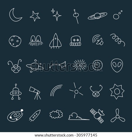 Space, aliens and cosmos hand drawn icon vector set