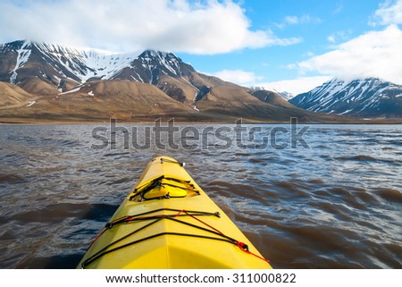 Kayaking on the sea, first person view, Arctic, Norway