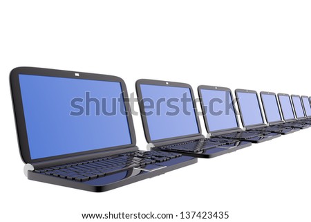 Several pc laptops aligned