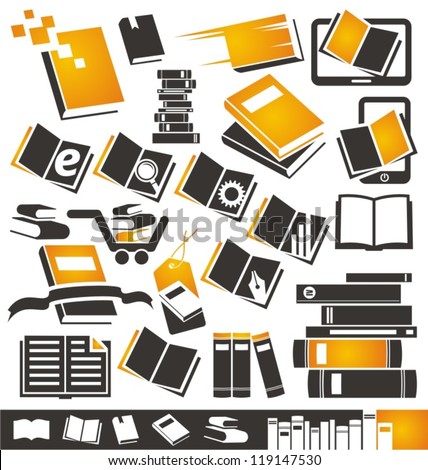 Book icons set. Collection of book symbols, signs and logo designs.