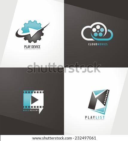 Movie logo design template collection. Film symbols and icons. Play button. Unique abstract creative concept.