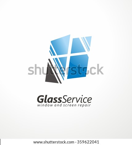 Glass service symbol layout. Windows and screens repair creative logo design concept. 