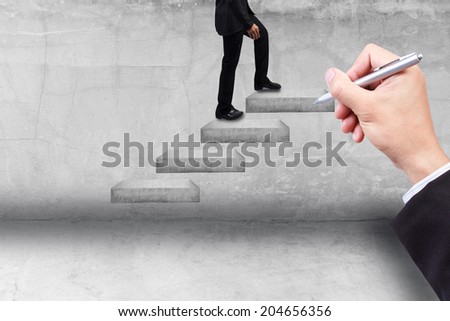 business man stepping ladder drawn by hand with pen idea concept for success and growth business