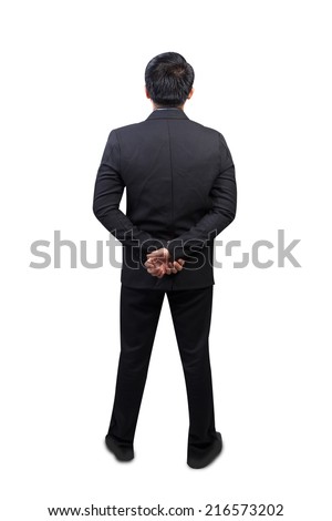 rear view of businessman looking to the future on white background with clipping path