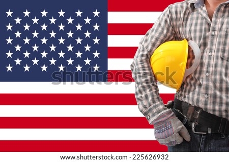 Worker and usa flag for working on labor day