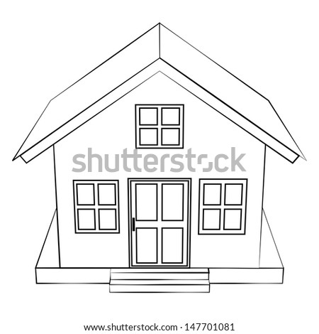 Black Outline Vector House On White Background. - 147701081 : Shutterstock