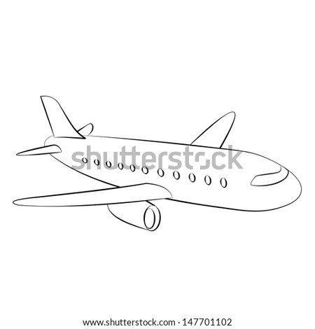 Black Outline Vector Airplane On White Background. - 147701102 ...