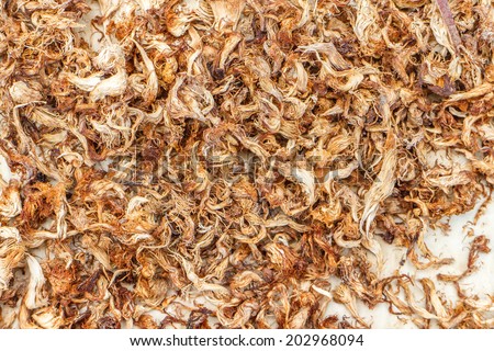 Heap of dried edible mushrooms on the market