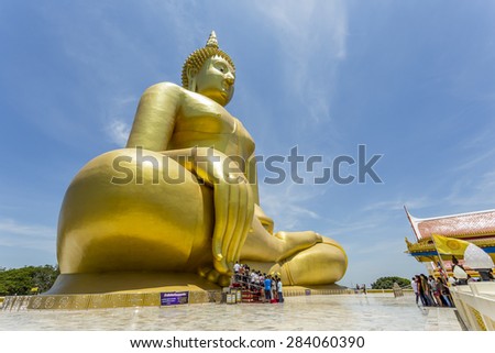 Wat muang,Angthong,THAILAND - MAY 01 : People go to pray for big statue image of buddha at Wat muang. on May 01 , 2015 , Angthong,THAILAND