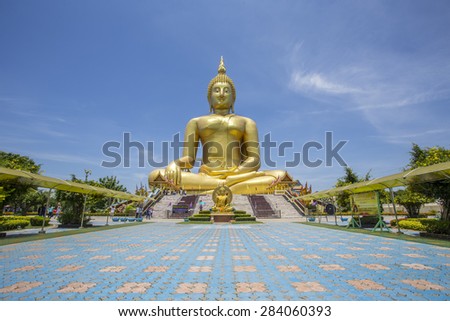 Wat muang,Angthong,THAILAND - MAY 01 : People go to pray for big statue image of buddha at Wat muang. on May 01 , 2015 , Angthong,THAILAND