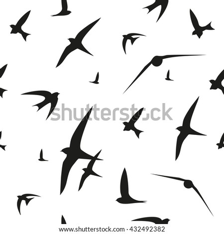 Swallow, swift, birds. Graphic vector pattern. Decorative seamless background