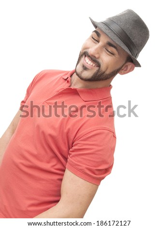 handsome guy with beard and hat on white background
