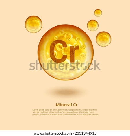 Mineral Cr. Chromium. Mineral Vitamin complex. Golden balls. Health concept. Cr Chromium.