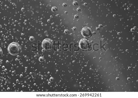 Macro Oxygen bubbles in water on black-and-white background, concept such as ecology and other your successful projects