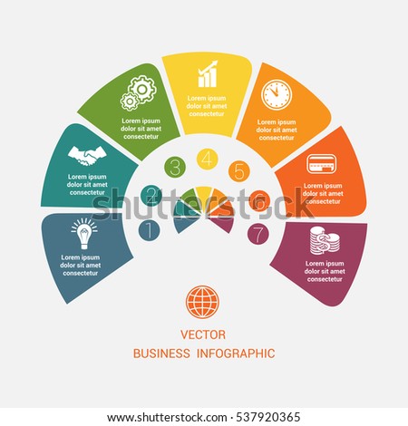 Semicircle template infographic 7 positions for text area.
