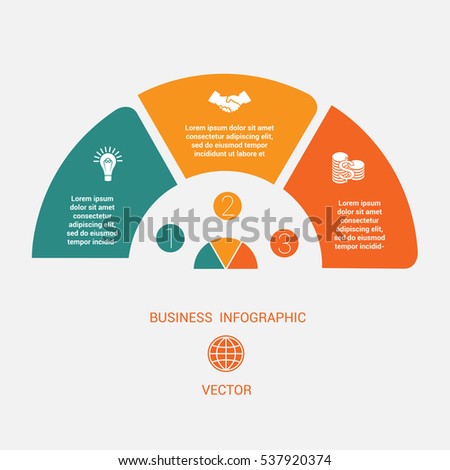 Semicircle template infographic 3 positions for text area.