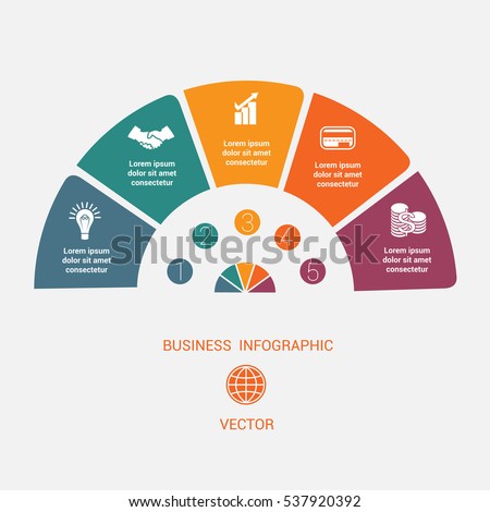 Semicircle template infographic 5 positions for text area.