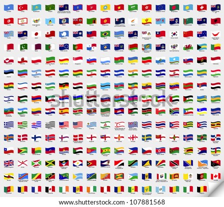 Big set wavy flags. Vector illustration