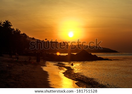 Gold sunset above the sea on the island in Thailand