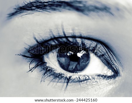 Close up of dark blue female eye macro