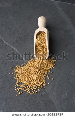 A scoop full of mustard seeds.
