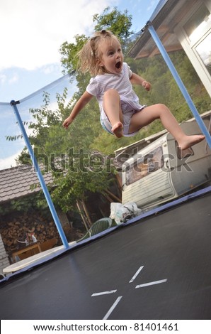 Baby Girl Jumping On Trampoline Stock Photo 81401461 : Shutterstock