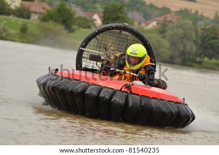 TRENCIN, SLOVAKIA - JULY 23: Thomas Philipp from Germany participate in the European championship hovercraft Laugaritio July 23, 2011 in Trencin, Slovakia.