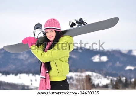 girl with snowboard