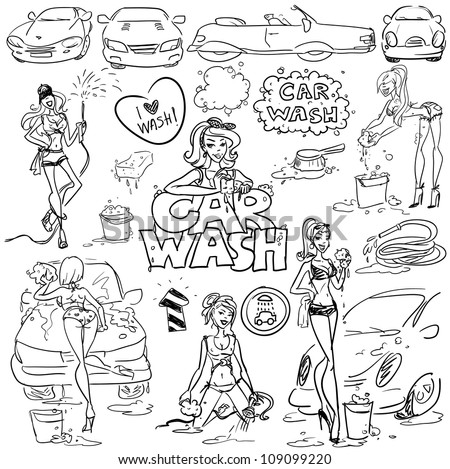 Vector Images Illustrations And Cliparts Car Wash Hand Drawn Set