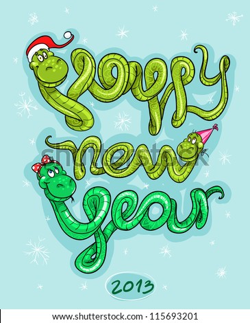 2013 Calendar Cover Illustration With Cartoon Snake Family. (12 Months ...