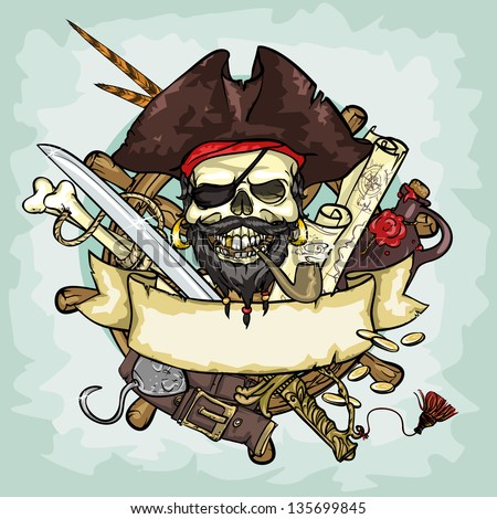 Pirate Skull logo design, vector illustrations with space for text, hand drawn collection