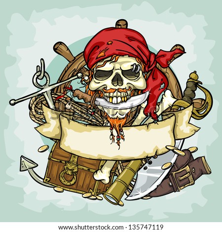 Pirate Skull logo design, vector illustrations with space for text, hand drawn collection