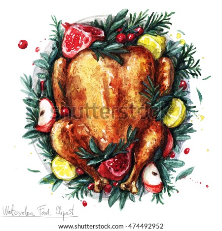 Watercolor Food Clipart - Roast Turkey