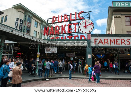 SEATTLE - MAY 10: Pike Pace Market is a historic, multi-level public market in Seattle home to over 200 independent businesses as seen on May 10, 2014.