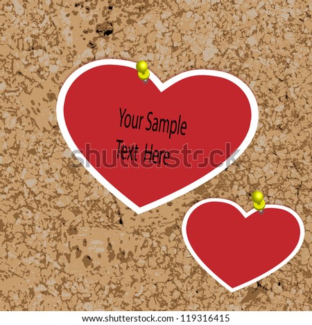 paper hearts on cork board