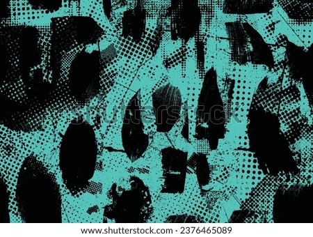 Distressed dotted design element. Duo tone, grunge poster . Modern art .Abstract, grungy composition . Half tone background. Halftone dots texture effect .Contemporary vector. Grange design