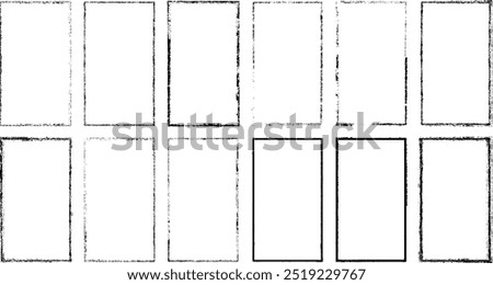 Set of vector border frames with rough edges . Rectangular frame template collection . distress texture . Grunge tiny frame borders isolated on the background . Rough edges effect . 