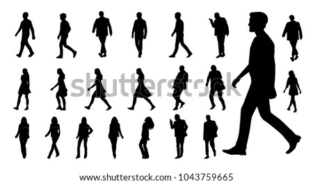 Vector collection of walking people silhouettes
