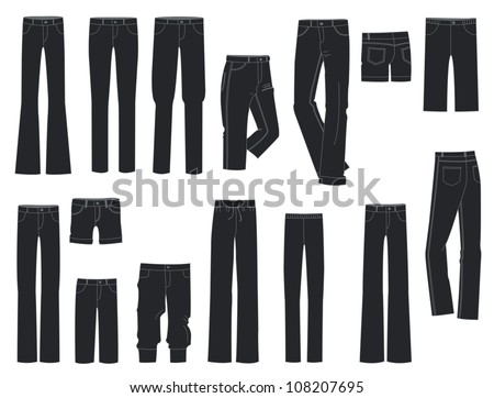 A Set Of Silhouettes Of Different Pants Stock Vector Illustration ...