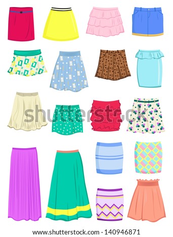 Set of summer skirts isolated on white background