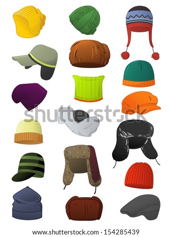 A set of men's winter hats isolated on white background