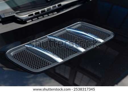 Image, Stock Photo Air intake in the grey painted bonnet of a van in Oerlinghausen near Bielefeld on the Hermannsweg in the Teutoburg Forest in East Westphalia-Lippe