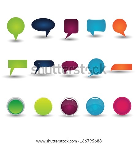 Set of glossy Buttons, signs, symbols, popups, chat icons, chat balloons. (Vector EPS10)