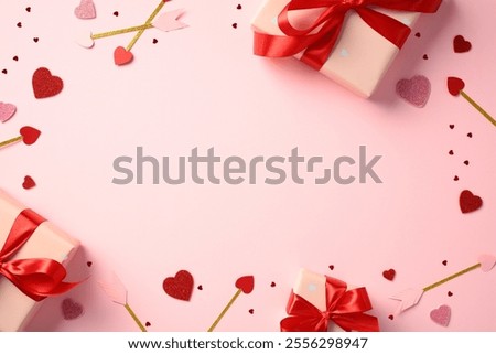 Image, Stock Photo Red ribbon on pink background