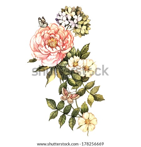 Watercolor vintage floral motifs. Hand painting. Illustration for greeting cards, invitations, and other printing projects.
