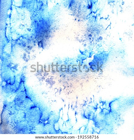 Abstract blue background with watercolor effects. Watercolor, handmade. Grunge paper template. Backdrop for scrapbook elements with space for text.