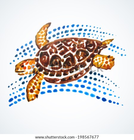 Sea Turtle Hand Painted.  Vector illustration. Hand painting. Illustration for greeting cards, invitations, and other printing projects.